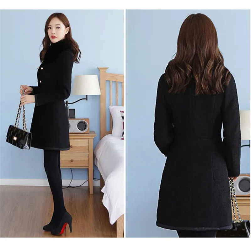Модное шерстяное пальто для женщин, белый, черный, плюс размер, верхняя одежда, куртка 19, зимняя, новая, Корейская, плюс толстая, с отворотом, модная, тонкая, Смешанная куртка, JD708