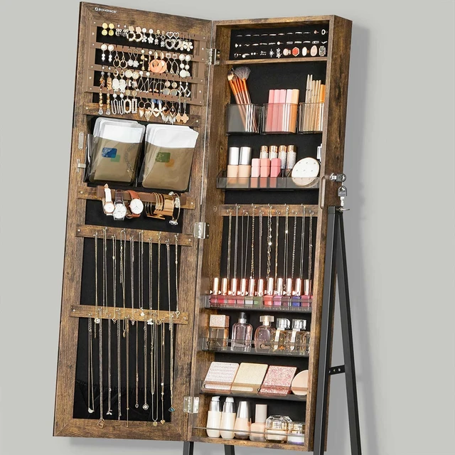 JEWELRY ORGANIZER Rustic Wood Jewelry Organizer With Mirror 