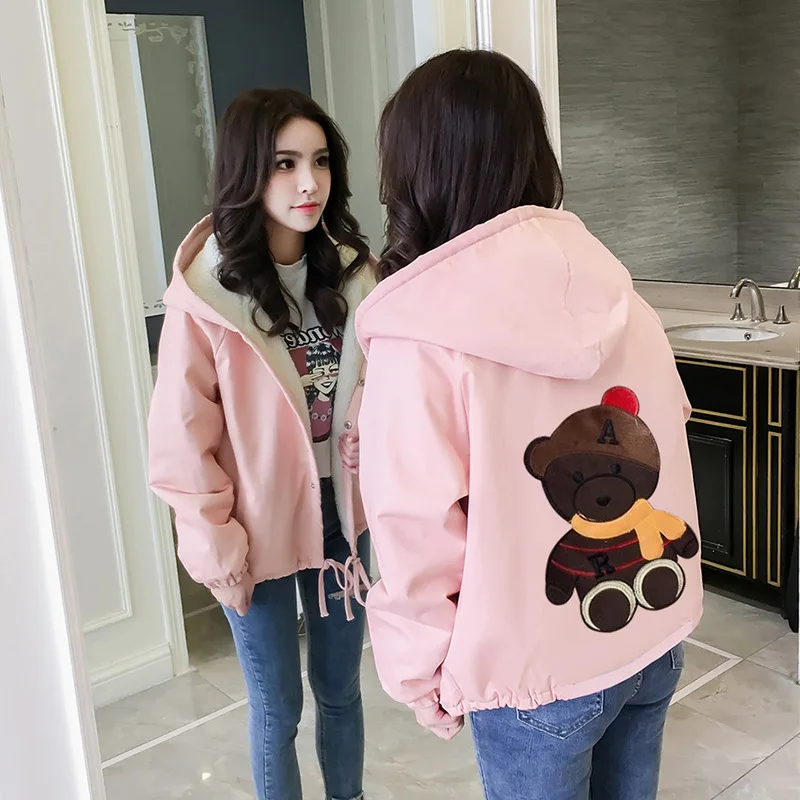 

Photo Shoot 2019 Autumn And Winter New Style Korean-style Casual Students Mid-length Lambs Wool Hooded Brushed And Thick Coat WO