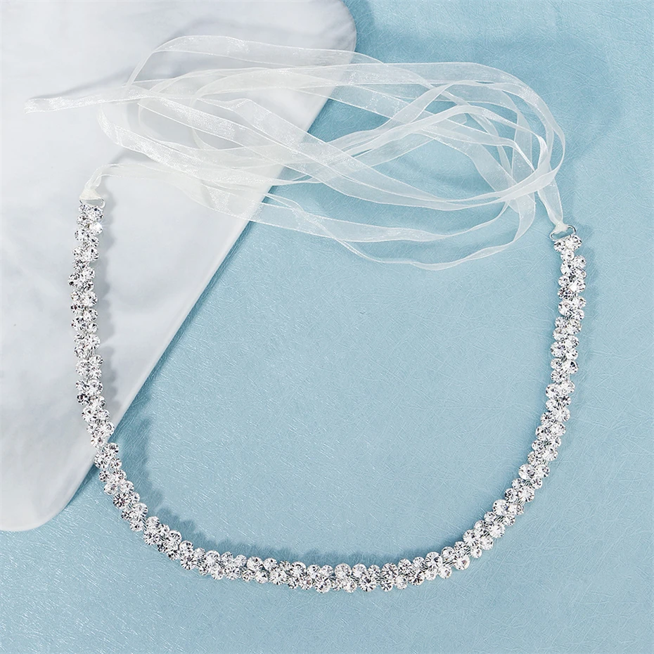 Efily Luxury Thin Rhinestone Bridal Belt Ribbon Women Crystal Bright Party Belt Sash Wedding Accessories Dress Bridesmaid Gift