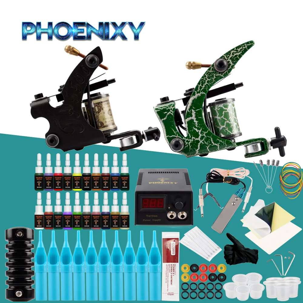 

Full Tattoo Kit 2 Tattoo Machines Gun LCD Power 6/10/20 Tattoo Ink Set Tools Set Body Art Makeup Permanent Complete Tattoo Set