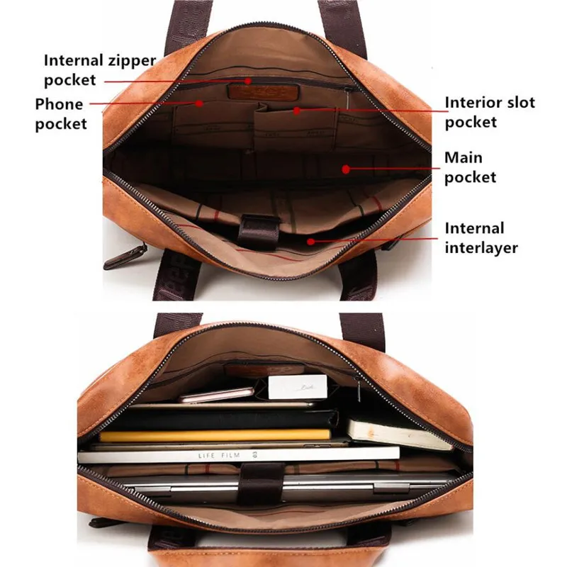 JEEP BULUO Brand Large Capacity office Briefcase Bag For Man Business Men Leather Handbag Travel Shoulder Bags 14inch Laptop New