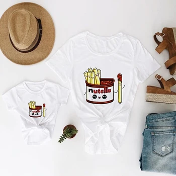 

Spring Summer Family Look Outfits Nutella Mama and Daughter Clothes Easy Matching Kids Clothes Cute Graphic O-Collar T shirt