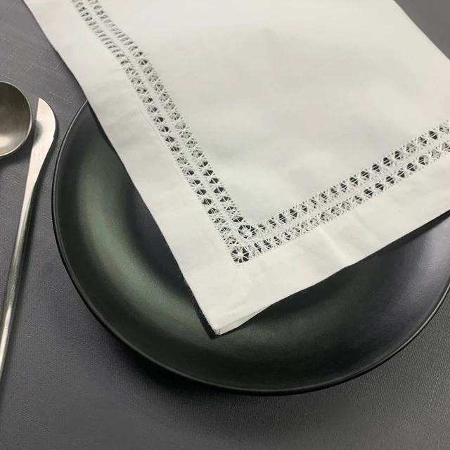 Linens Placemats Asztali Ruhával Futó Vastag Anyag Fehér Vászon Helyek Dupla Hemstitchált Elegáns Ebédhez - Image 4