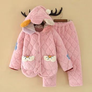 

Pajamas Suit Children Homewear Flannel Pink Sleep Set Winter New Nightwear Home Clothing Intimate Lingerie Coral Fleece Pyjamas