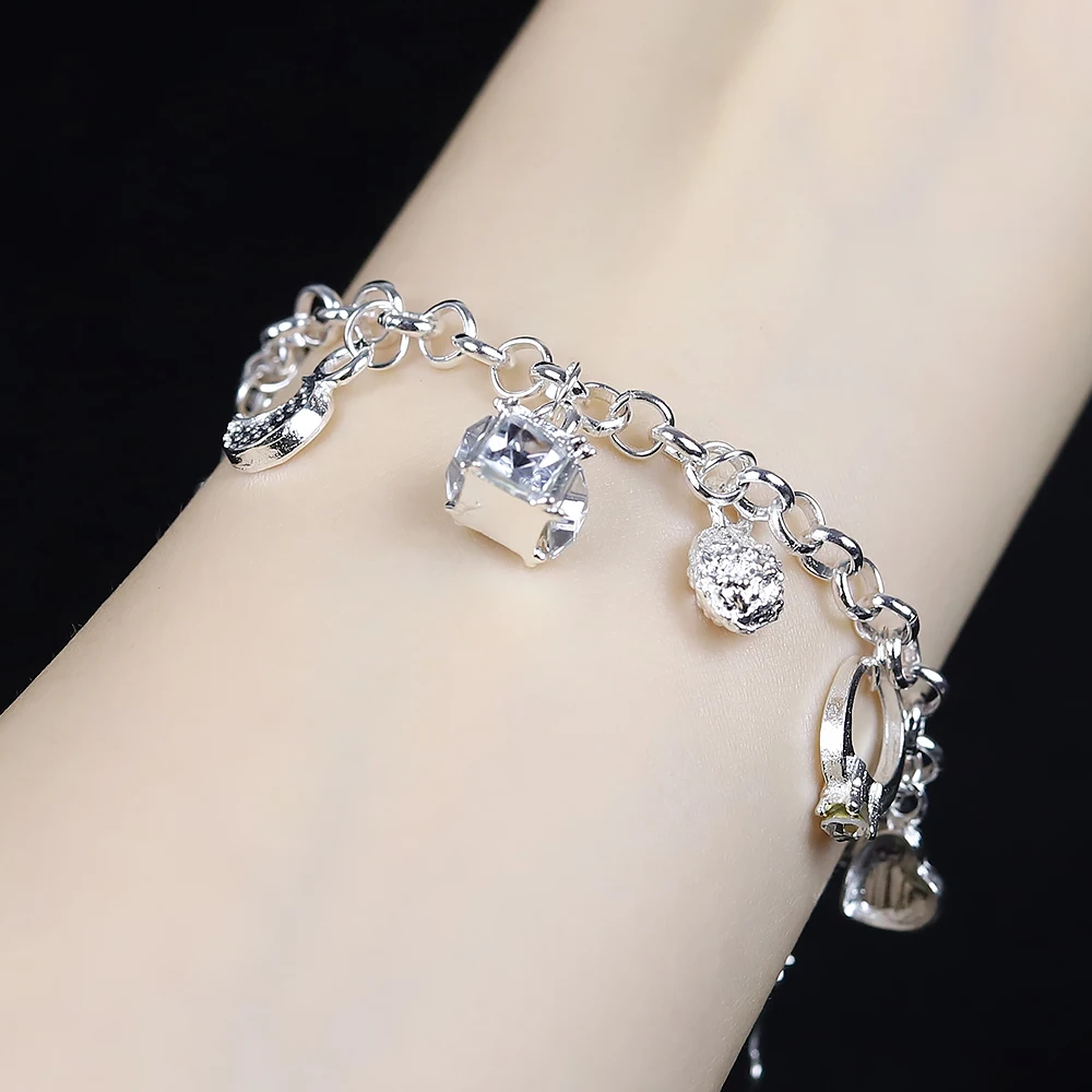 New Women 12 Charms Pendant Chain Bracelet Plated Crystal Cross Heart Moon Stars Barcelets Bangles Mens Jewellery | Украшения и