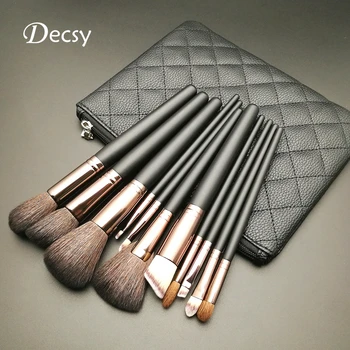 

11pcs Makeup Brush set Natural Goat Hair Professional Makeup Brushes Black Powder Foundation Contour Make up brush set with bag
