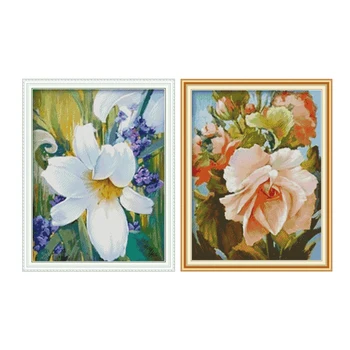 

Joy Sunday Lily Flower Cross Stitch Flowers Canvas Aida Embroidery Fabric for Cross Stitch Needle DMC Thread DIY Hand Needlework