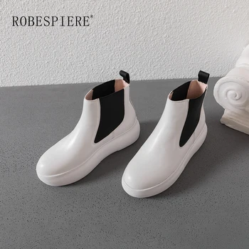 

ROBESPIERE New Pop Casual Ankle Boots For Women Sneakers Mixed Colors Genuine Leather Shoes Woman Plush Flat Platform Boots B39