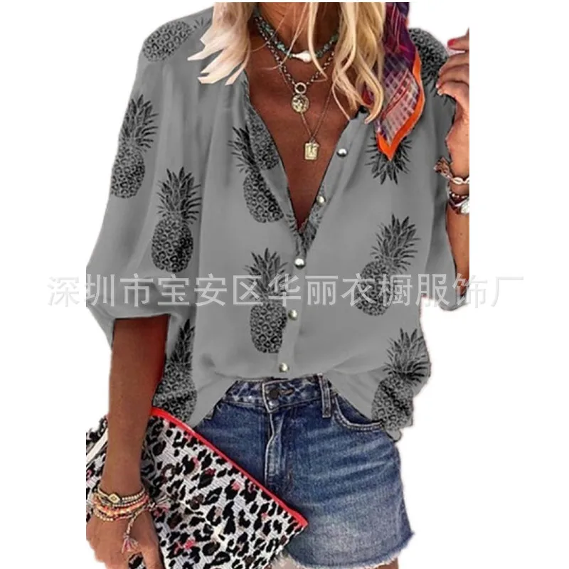 Floral Print V-neck Blouses And Tops With Button Big Size Women Clothing 5XL Plus Size Women Tunic Shirt Autumn