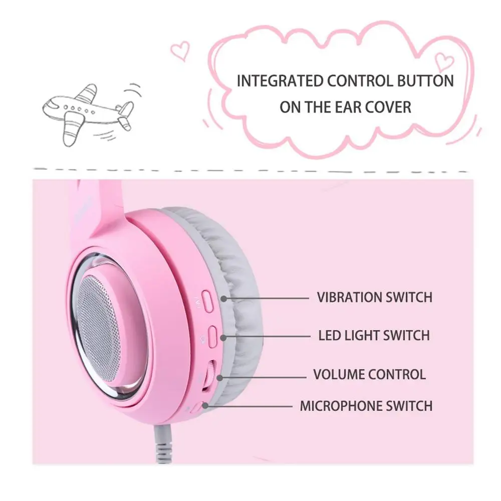  SOMIC G951 Pink Cat Ear Headphones Virtual 7.1 Noise Cancelling Gaming Headphone Vibration LED USB 
