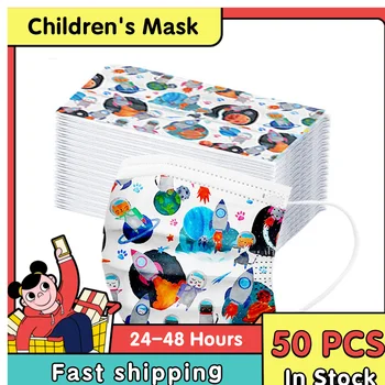 

Kids Disposable Face Mask 50pcs 3ply For Protection Breathable Cartoon Print In Stock Solid Covers Mouths Masker 3Ply Disposable