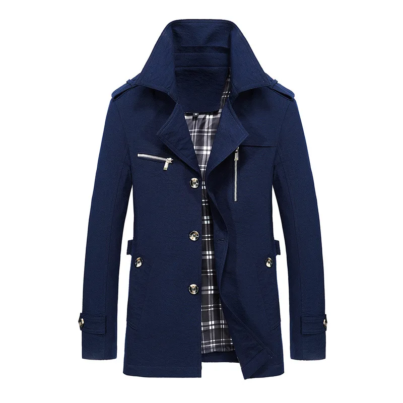 navy blue Весенне-осенние мужские Длинные повседневные тренчи с отложным воротником, мужские Умные повседневные деловые куртки, верхняя одежда, уличная одежда размера плюс M-5XL - Цвет: navy blue