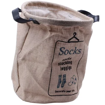 

Cotton Linen Laundry Hamper Bag Washing Clothes Organizer Basket Bin Storage 1pc represent socks 23*29cm