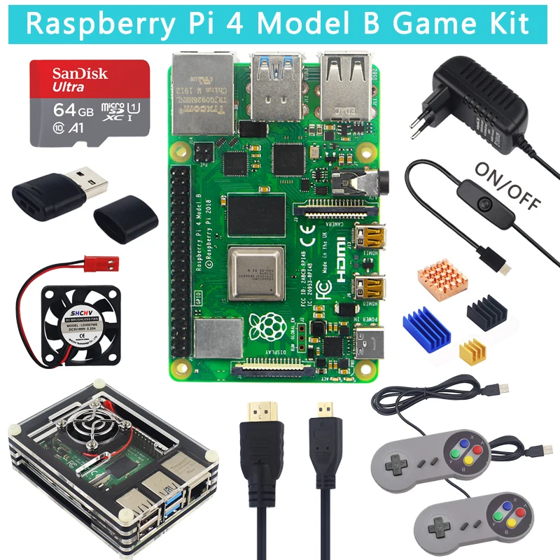 Комплект для игр Raspberry Pi 4 Model B Великобритания 64 ГБ 32 SD карта акриловый чехол