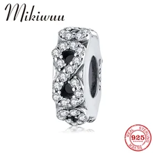 925 пробы Серебряный символ бесконечности Форма Прозрачный CZ тонкой прокладки пробки Бусины Подходят Pandora Шарм браслет ювелирных изделий