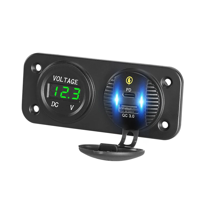 

Quick Charge QC3.0 & Type-c 12V Dual USB Charger Power Adapter Outlet With Voltmeter for Car Boat Marine Motorcycle Scooter RV