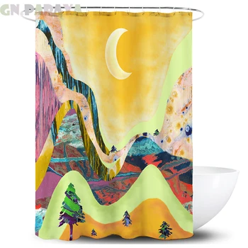 

landscape mountain moon macrame Bath Curtains Waterproof Polyester Fabric Ukiyo-e article Shower Curtains Screen with Hooks new