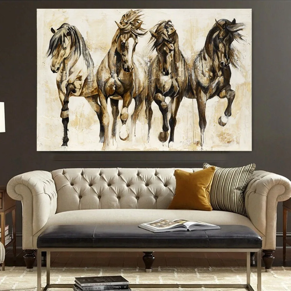 Декоративные картины для отеля Running Four Horse постер с лошадью и животными в