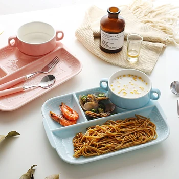 

Japanese-style grid creative ceramic plate set breakfast plate one person food grid tray household plate WF627949