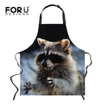 

FORUDESIGNS Chef Cooking Kitchen Apron Animal Raccoon Printed Cute Aprons for Women Home Cleaning Tools Adult Bibs for Home
