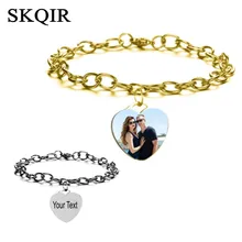 

Personalized Custom Photo Bracelets Heart Stainless Steel Engrave Name Bangle For Women Men Bracelets Memory Jewelry Gift
