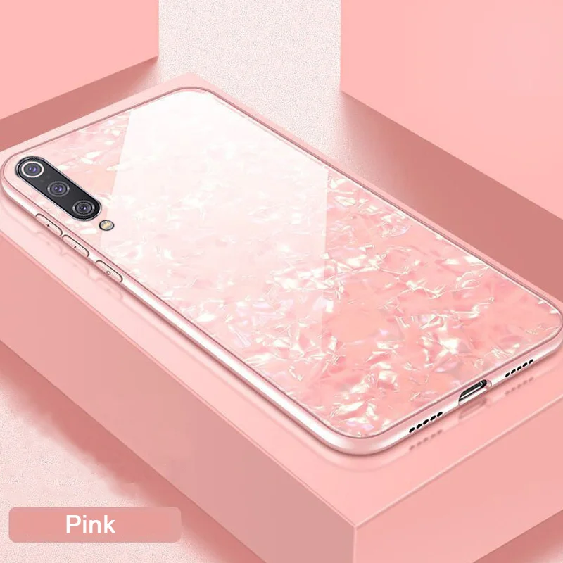 3D мраморный чехол из закаленного стекла для Xiaomi mi 9 SE, мягкий чехол из ТПУ с краями для Xio mi 9 se mi 9se 9se, защитный чехол для задней панели телефона s - Цвет: pink