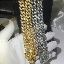Fait à la main mâle glacé cristal cz collier 12.5mm lourd Miami cubain lien chaîne Hiphop couleur or mode fête bijoux pour hommes(China)