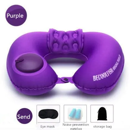 Новая надувная подушка для шеи, u-образная воздушная подушка для шеи, переносная подушка для головы, подушка для отдыха в полете, разные цвета - Цвет: Purple