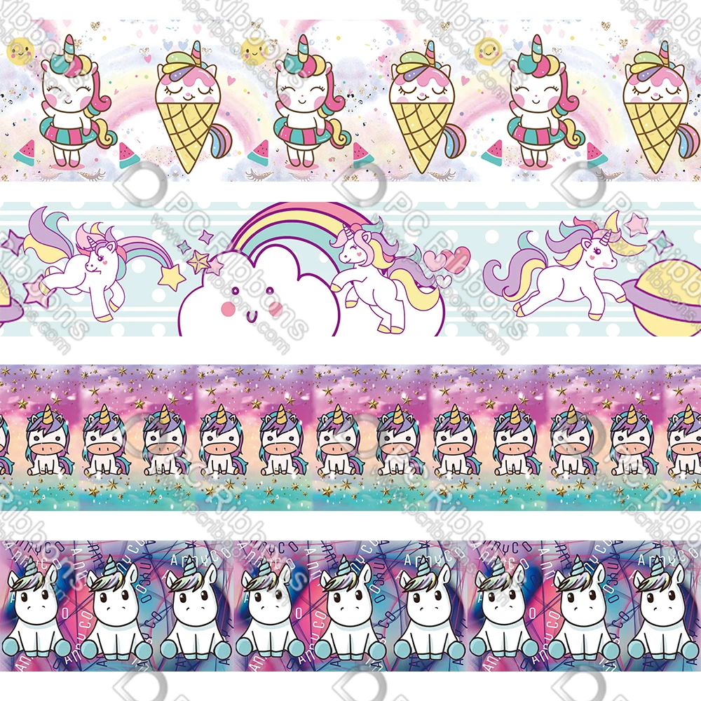 

16-75 мм мультяшный маленький Единорог печатная корсажная и атласная лента DIY материалы ручной работы Рождественский свадебный подарок оберт...