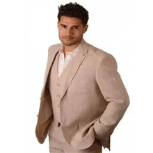 

2022 New High Quality Customized Notch Lapel Design Linen Men's Western Fit Summer Party 3 Piece Set (Jacket + Pants + Vest)