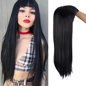 

AILIADE Long Straight Hair Black Wig Cosplay Natural Synthetic Women's Blonde Wig Solid Color Heat-resistant Hair