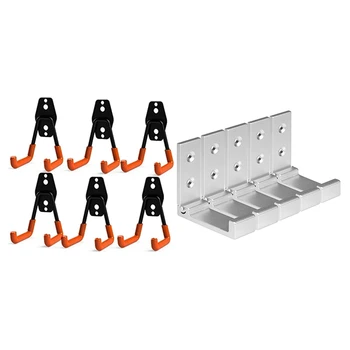 

Storage Utility Double Hooks, Heavy Duty (Pack of 6, 2 x 2.8 x 4.2 Inches) with 5 PCS Foldable Wall Hook(Silver)