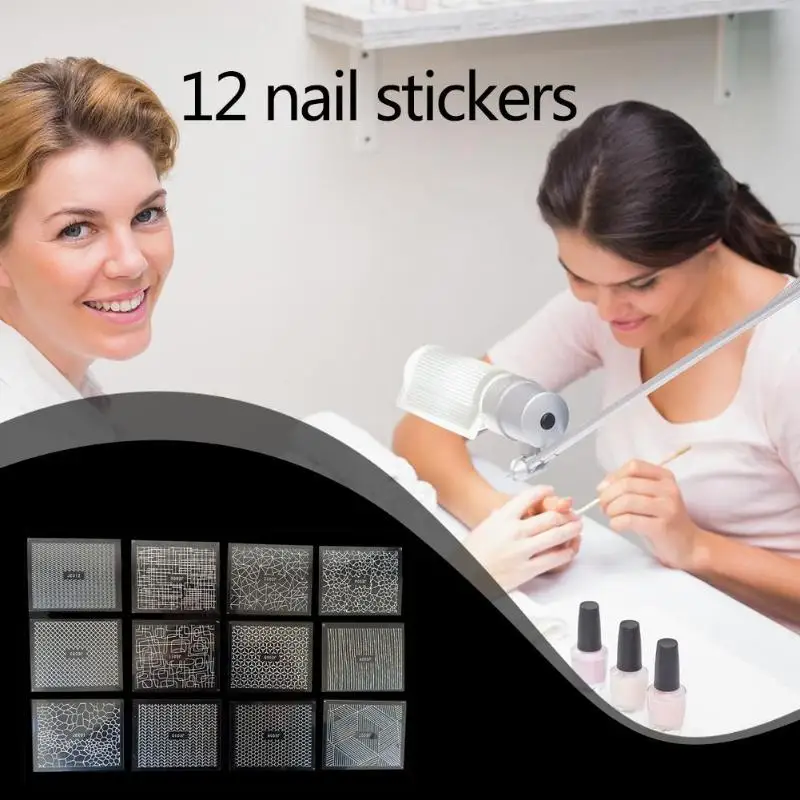 12pcs Laser Hollow Nail Stickers Geometry Water Transfer DIY Manicure Nail Art Decal Nail Decoration Stickers