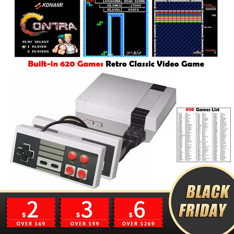 

(US/UK/EU Plug) AV output Retro Classic Video Game Console Built-in 620 Games 8 Bit Family TV handheld game Double Gamepad