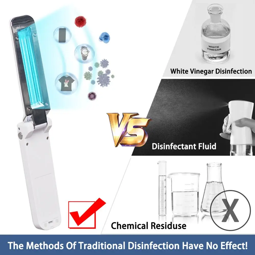 

Ultraviolet disinfection lamp sterilization lamp portable UVC handheld folding USB disinfection germicidal flashlight