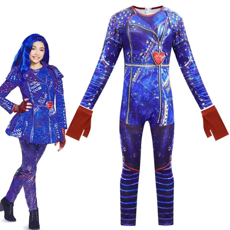 

Girls Descendants 3 Blue Cosplay Costume Girls 3D Printed Costumes For Kids Child Fantasia costume Fancy Party Jumpsuits