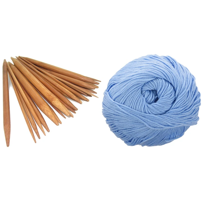 1 Roll 50G Tencel Bamboo Cotton Yarn for Baby (Light Blue) &amp 18 Pair Size 2.0 mm - 10.0 Round Needle | Дом и сад
