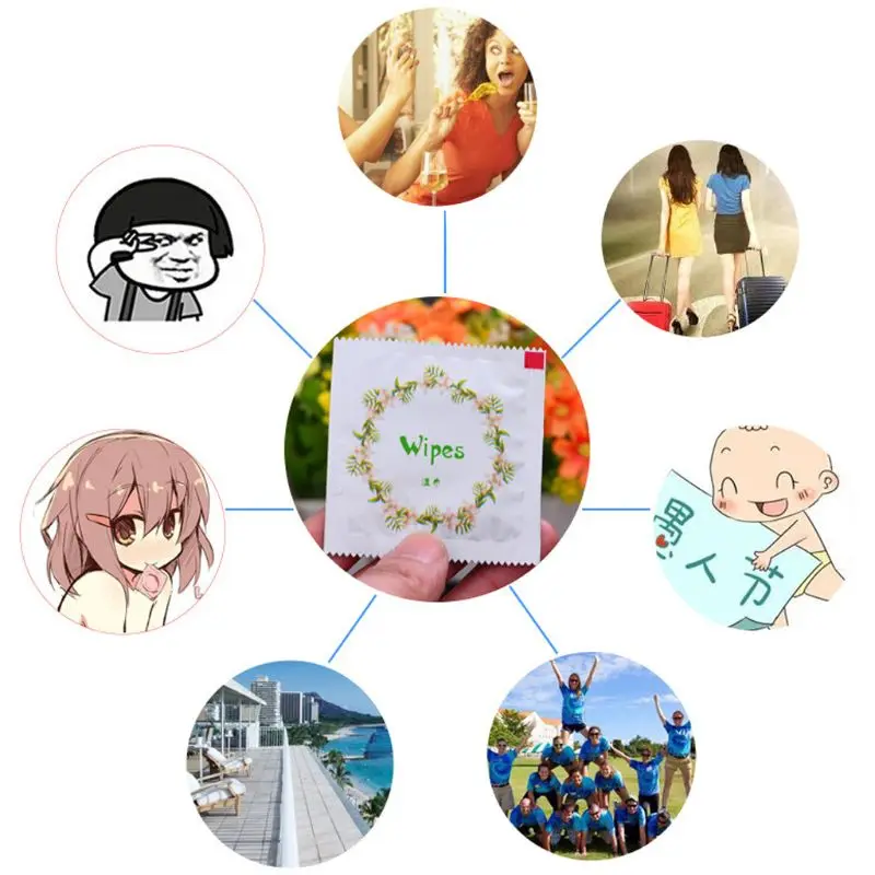 

2019 new 10x Cartoon Floral Print Condom Shape Wet Wipes Tissue Hand Face Cleaning Travel