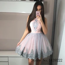 Розовое Атласное мини-платье с аппликацией для выпускного вечера; вечерние платья; Vestidos De Fiesta; для девочек; для особых случаев