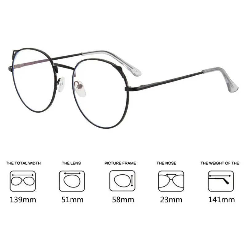 

Anti Blue Light Cute Round Cat Ears Eyeglasses Frame Computer Eye Protection Optical Glasses Unisex