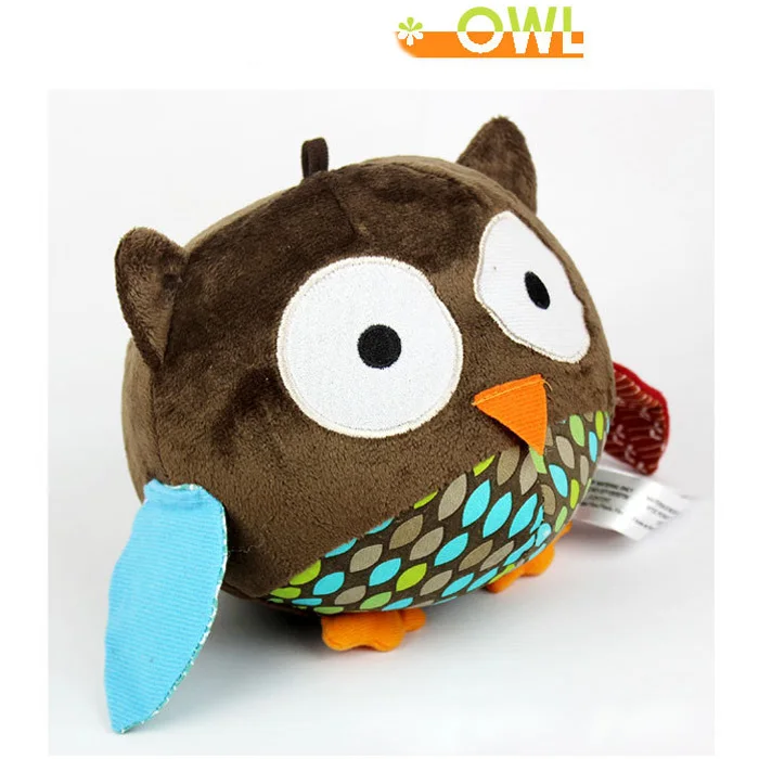 Детская мягкая плюшевая игрушка 15 см, музыкальный мяч, погремушка, животное, свинья, обезьяна, слон, мышь, детская ручка, обучающая Музыкальная Коробка внутри - Цвет: Owl