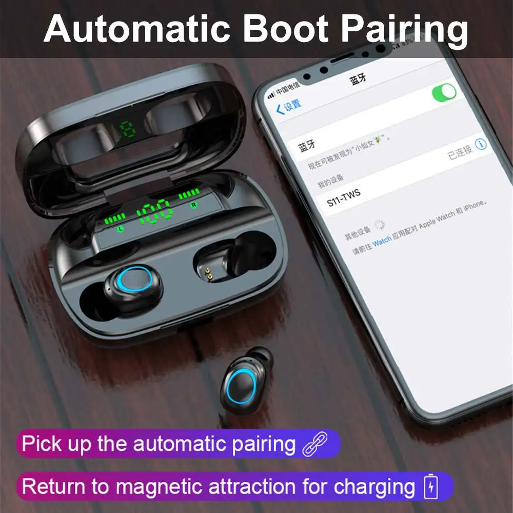 CLAITE, беспроводные bluetooth 5,0 наушники, мини TWS 9D, стерео, HD, вызов, наушники, Smart Touch, светодиодный, для спорта, портативная гарнитура с микрофоном
