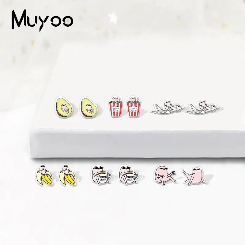 New Anime Funny Character Life Quotes Avocado Cute Epoxy Acrylic Resin Earrings Coffee Popcorn Airplane Icons Earrings Aliexpress