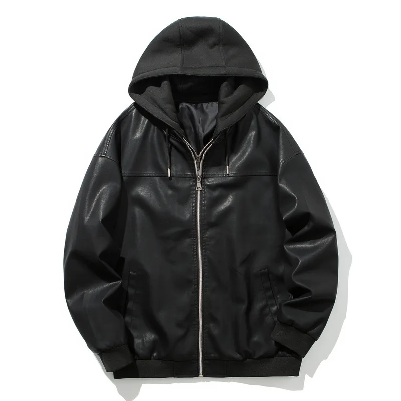 Leather Jacket MEN'S Leather Coat Europe And America Fashion Slim Fit Men's Locomotive Hooded Leather Coat Washing Leather Jacke