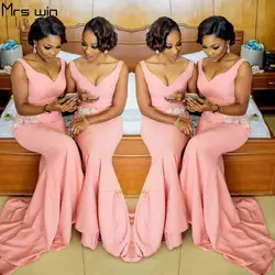 Mrs win длинные платья подружек невесты розового цвета с v-образным вырезом Vestido Madrinha женские большие размеры Русалка свадебное платье до 50 HR057