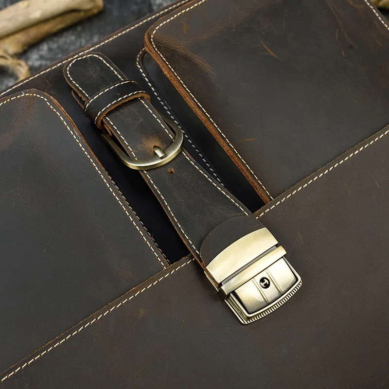 Dark Brown Unisex Large Leather Travel Laptop Bags Briefcase