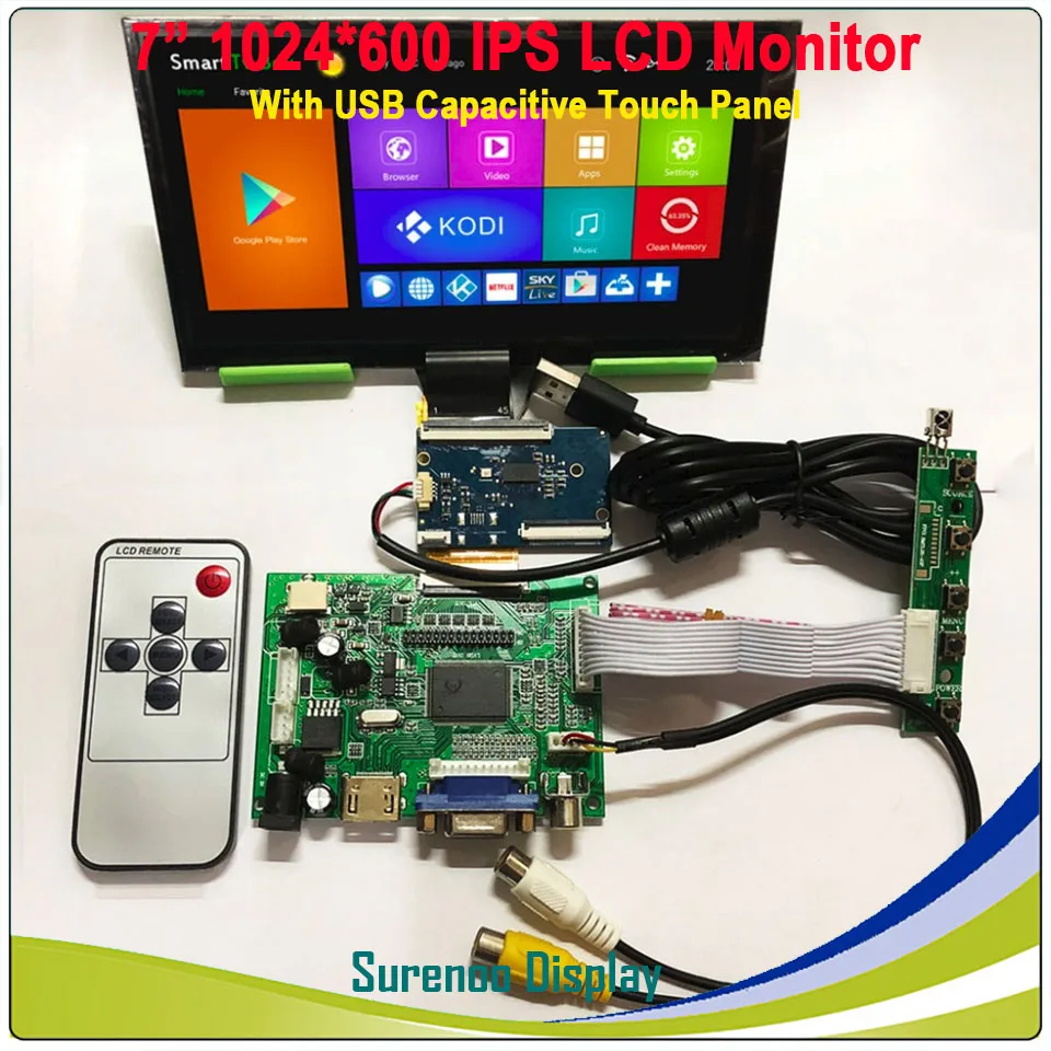 7 &quot1024*600 IPS ЖК модуль монитора дисплей + HDMI/VGA/2AV плата емкостная сенсорная панель с