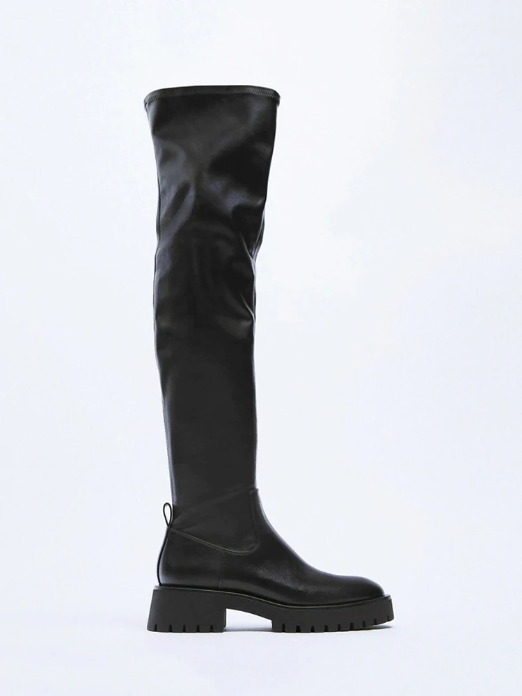 Winter Warm Over The Knee Boots Side Zipper Show Thin Leg Long Boots Thick Square Heels Women's Thigh High Botas Shoe