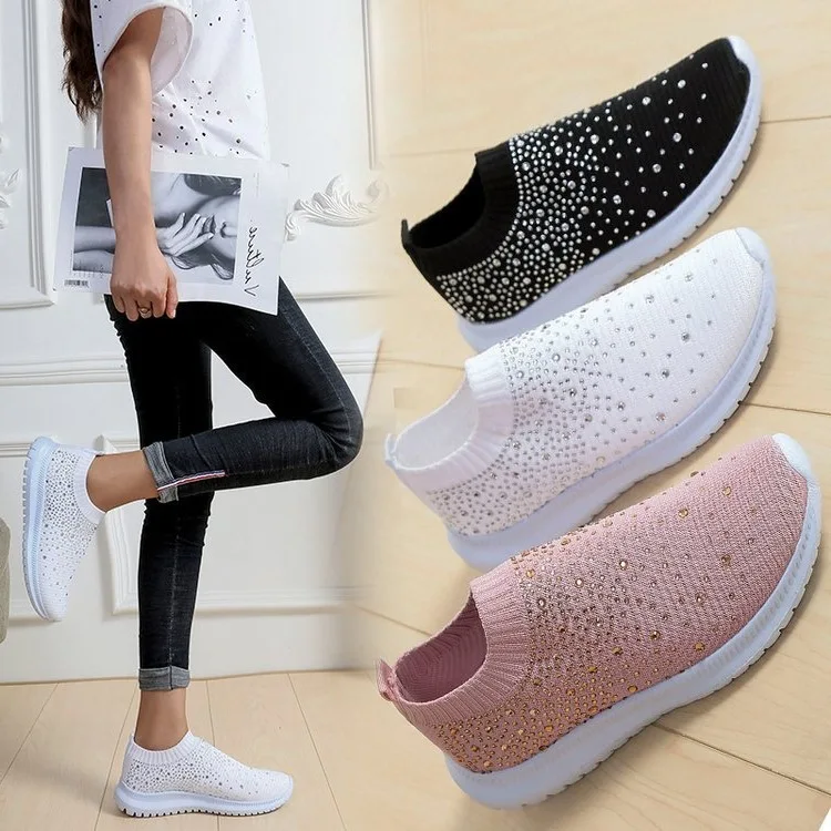 

2020 new large size 41-43 fat feet wide fat breathable ulzzang Harajuku all-match elastic sports shoes with diamonds women